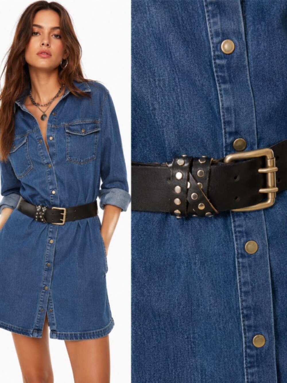 Black Leather Belt Studded and double prongs Preppy Punk Rocker Grunge Western